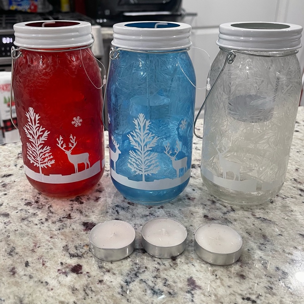 3 Hanging Christmas Lanterns w/unscented tea candles complimentary included NWOT